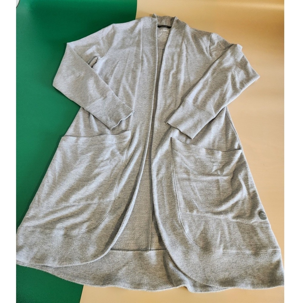 L.L. Bean Cardigan Women S Regular‎ Gray Open Front Longline Modal Blend Pockets